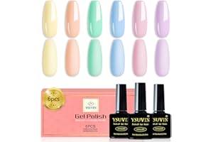 YSUVIN Vernis Semi Permanent, 6 Couleurs Pastel Macaron Dété Vacances Bonbons Vernis à Ongles Rose Violet Bleu Cyan Jaune Gel Soak Off UV Manucure Kit Salon De Manucure DIY Pour Femmes