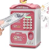 BAREPEPE Piggy Bank for Kids Electronic ATM Money Bank with Password and Finger Sensor Lock - Pink