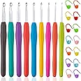 Vodiye 23 PCS Crochet Hooks, Ergonomic Handle Crochet Hooks Set for Arthritic Hands, Comfortable Smooth Crochet Needles Extra Long  Knitting Needles with Stitch Markers, Rubber, Multicolor