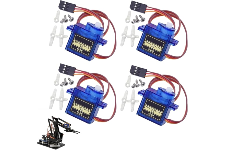 4 Pcs SG90 Micro Servo Motor, Micro RC Servo Motor, Metal Geared MotorKit for ALL kind RC Toys, Compatible with Arduino Projects and Raspberry Pi, Drone/Car/Airplane/Helicopter/Vehicles/Robots