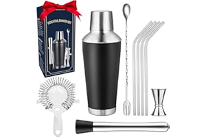 FIVEHOME Premium Cocktail Shaker Set 9-teiliges, 740ML Edelstahl Martini Shaker, Elegantes Barkeeper Set mit Muddler, Sieb, Mixlöffel, Jigger & Strohhalm