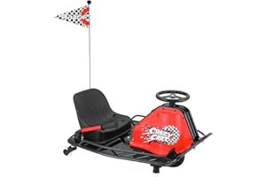 Razor Crazy Cart 250W - Kart Électrique pour Enfants 9+ avec Direction 360°, Vitesse Maximale de 19km/h et Autonomie de 40 minutes, Batterie 24V 5Ah - Noir et Rouge
