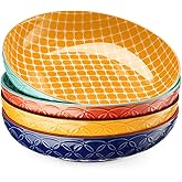 DOWAN Pasta Bowl Set of 4, Large Salad Bowls, Ø 21.5 cm Porcelain Serving Plates, Wide and Shallow Ceramic Bowl for Kitchen,