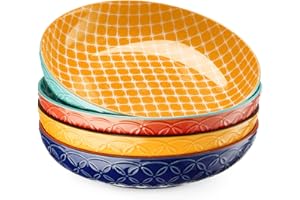 DOWAN Żywe miski do makaronu, sałatek i zupy, zestaw 4 sztuk, duża porcelanowa ceramika, kuchenka mikrofalowa, piekarnik i zmywarka, design Bonita, idealne do codziennego jedzenia, spotkań rodzinnych,