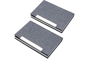 MUROAD 2 Pièces Porte Cartes de Visite, Porte-Cartes en PU Cuir et Acier Inoxydable, Fermeture Magnetée Porte-Cartes pour Mâle et Femelle, Gris