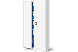 Jan Nowak Armario de Oficina Archivador Armario de Herramientas Metálico 4 Estantes con Recubrimiento de Polvo Se Puede Cerrar 185 cm x 90 cm x 40 cm (Blanco)