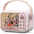 OBABO [Upgrade] Retro Bluetooth Speaker, Wireless Vintage Small Speaker with Stereo Sound,Hands-Free Call, Alarm Clock,TF Card, Water-Proof for iOS Android Smartphone Home Office Home Outdoor (Pink)