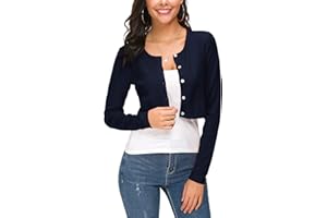 EEVASS Femmes Manches Longues Bolero Court Cardigan Collier Rond Tricot Gilets Sweaters avec Boutons
