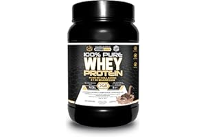 Whey Protein pure avec collagène + magnésium | Tonifie et augmente la masse musculaire | Protège les muscles et aide à la récupération des tissus fibreux | 1000g de protéines chocolat