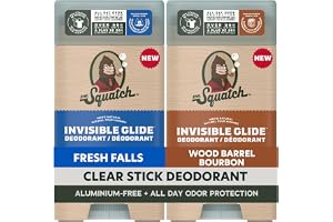 Dr. Squatch Invisible Glide Naturlig Deodorant för Män, Aluminiumfri(2-pak) | Skydd mot dålig lukt hela dagen, glider lätt, inga fläckar, för känslig hud (Fresh Falls & Wood Barrel Bourbon)