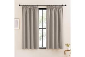 KGORGE Rideau Occultant - Rideau Court Galon Fronceur, Rideaux Cuisine, Rideaux Opaque Draperies Intérieurs Decoration pour Chambre Petite Fenetre, 140x145 cm, Sable, Lot de 2