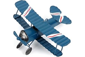 EVILANDAT Evilatat Vintage Flugzeug Modell Eisenmodell Metall Flugzeug-Dekoration Doppeldecker Flugzeug Miniatur Dekoration Sammlung Büro Ornament Blau