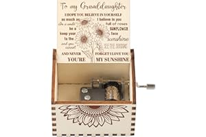 Blumuze Granddaughter Gifts, Wood Hand Crank Music Box Gifts for Granddaughter, Granddaughter Birthday Gifts, You Are My Sunshine Music Box Great Gift for Christmas Graduation