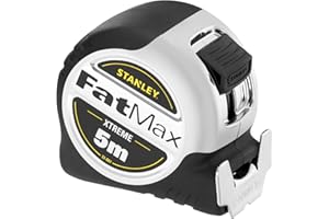 STANLEY FATMAX Mètre à Ruban 5 M - Boitier Antichoc XL - Blocage Du Ruban - Crochet 3 Rivets Multiprise - Revêtement Blade Armor - Ruban Ultra Épais - Revêtement Mylar 0-33-887,Noir/Argent