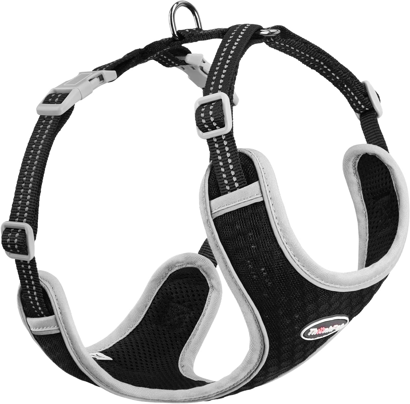 ThinkPet Reflective Breathable Soft Air Mesh No Pull Puppy Choke Free Over Head Vest Ventilation Harness for Puppy Small Medium Dogs (Black,L)