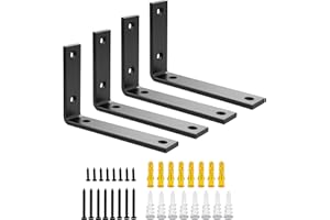 SAYAYO Black Shelf Brackets Heavy Duty 5MM Thick Angle Bracket Metal L Brackets for Shelves, Wooden Shelf Bracket & Supports Wall Hanging Corner Brace, 150mm*100mm, 4 Pack, EJZX23106B-4P