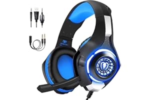 BlueFire Cuffie Gaming per Xbox one, Cuffie da Gioco con 3.5mm Jack LED e Microfono Insonorizzato,Bass Stereo Audio Surround Cuffie da Gaming per PS4/Xbox One S/PC/Laptop(Blu)