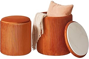 IBUYKE WBD005J zestaw otomanów, aksamitny stołek do makijażu, nowoczesny wyściełany stolik kawowy, wielofunkcyjny podnóżek, pomarańczowy