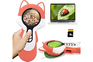 CHARMLINE Microscope numérique 2 en 1 pour Enfants, Un Objectif Photo et Un Objectif de microscopique, Microscope Enfant 100X avec Carte mémoire 16GB, pour Petits explorateurs, Renard