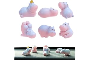 Puzxo Juego de 6 minifiguras de hipopótamo para coche, lindas decoraciones de hipopótamo para coche, accesorios de decoración interior de coche Kawaii, regalos para amantes del hipopótamo