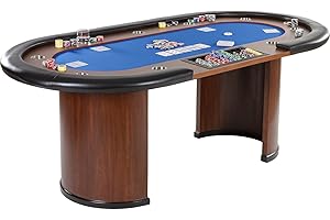 GAMES PLANET Table de Poker Royal Flush, 213 x 106 x 75 cm, Choix de Couleur, Poids 58 kg, 9 Porte-Boissons, Repose-Bras rembourré, Bleu
