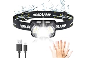 AOUVT Latarka czołowa LED, latarka czołowa USB, ładowalna latarka czołowa LED