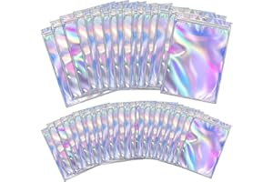 MaoNativey 100 Bolsas de Mylar a Prueba de olores, Bolsas Holográficas Aluminio Resellables, Bolsa Ziplock Plana Color Holográfico Bolsas Cierre (12 x 7.5 cm)