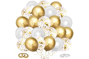 Dudu Cream Metallic Gold Luftballons Set, 60 Stück Weiß Golden Helium Ballons & Gold Konfetti Luftballons mit Bändern für Geburtstag Hochzeit Babyparty Abschluss Neujahr Silvester Party Deko