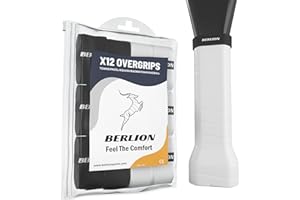 BERLION 12 Overgrip Padel Pelle ou Grip Ruban Raquette Tennis avec Caoutchouc ou Anneau Protecteur de Poignée Padel Rugoso