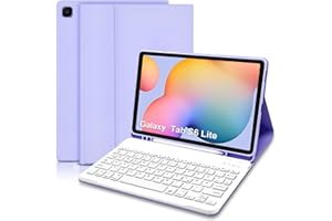 HOFSOS Hülle mit Tastatur für Samsung Galaxy Tab S6 Lite, Schutzhülle mit Pencil Halter Wireless Tastatur (QWERTZ) für Galaxy Tab S6 Lite 10,4 2024/2022/2020(P620/P625/P610/P613/P615/P619),Helles Lila