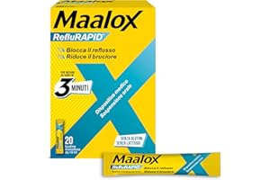 Maalox Reflurapid Blocca il Reflusso Gastroesofageo, Riduce Bruciore e Acidità di Stomaco, anche in Gravidanza - con Bicarbonato di Sodio, Senza Glutine, Senza Lattosio (20 Bustine Gusto Menta)