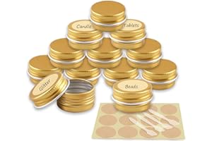YANCAER 10 pezzi Barattoli di alluminio 5ml Oro - D26mm x H15mm Scatola Rotonda in Alluminio con Tappo a Vite Contenitori in Metallo per Lozione Crema Maschera Mini Candela