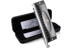 Conjurer Armónica cromática en C mayor, 12 agujeros, instrumento profesional, armónica para principiantes avanzados, excelente sonido con lengüetas de latón, 1248J C mayor, color negro