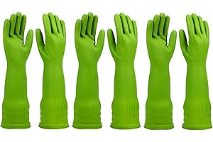WEKIWGOT 3 pares de guantes de goma para lavar platos en la cocina, guantes antideslizantes para lavar platos reutilizables e impermeables para el hogar