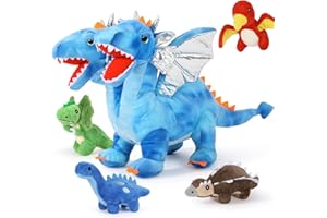 MorisMos XXL Drago Peluche con 2 Testa, 50cm Mom Peluche Dino con 4 Kawaii Dinosauro Baby Morbido Animali di Peluche Grande Teddy Regalo per Ragazzi Ragazze Compleanno