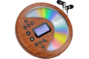 KLIM Discover Wood - Reproductor de CD Portátil - Nuevo - Discman con batería de Larga duración y Auriculares - Radio FM Portátil Compatible con MP3, SD Card, Bluetooth - Ideal para Coches