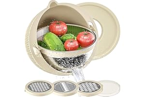 Jenmayt Ensemble 4-1 passoire avec bol,Passoires rotatives pour cuisine,passoire multifonction en acier inoxydable,pour le mélange des salades, le lavage des fruits et légumes, le pétrissage
