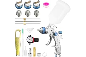 RRJ Spray Gun Paint Sprayer HVLP Gravity Feed Air Spray with Air Regulator 1.4/1.7/2.0mm Paint Gun for Car & House DIY Painting, Furniture, Fence Painting (Blue)