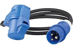 as - Schwabe Camping Verlängerungsleitung 1,5 m – 230 V / 16 A / 3-polig – Wohnmobil CEE-Stecker & CEE-Winkelkupplung + Schutzkontaktsteckdose mit Klappdeckel - Verlängerungskabel - IP44, 61482