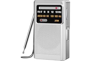 Tendak Radio na baterie FM/AM, radio kieszonkowe z dużym odbiorem, głośny głośnik/gniazdo słuchawkowe, małe radio tranzystor zasilane bateriami AA, do wędrówek i na kemping, kolor srebrny