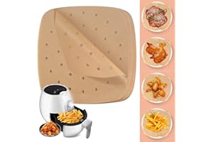 Kigniote 200 Pezzi 21,5cm Carta Forno Per Friggitrice Ad Aria, Carta Forno Fogli Quadrati, Antigrasso Antiaderente Carta da Forno per 4 L a 5,5 L Air Fryer, Forno, Padelle, Microonde