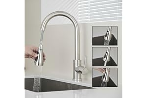 MILOT Kitchen Tap, 4 Spray Modes with Pause Mode, 360° Swivel Spout Kitchen Sink Taps, Kitchen Mixer Taps 1 Hole (Brushed Nickel)