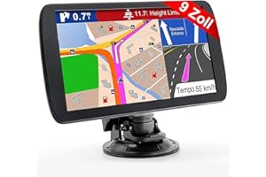 Jimwey GPS Navi Navigation für Auto LKW PKW 9 Zoll Lebenslang Kostenloses Kartenupdate Navigationsgerät mit POI Blitzerwarnung Sprachführung Fahrspurassistent 2023 Europa UK 52 Karten