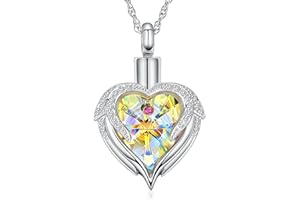 Minicremation Collier funéraire en acier inoxydable avec pendentif en forme d'aile d'ange en forme de cœur pour cendres humaines pour femme