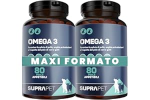 Suprapet Omega 3 per Cani e Gatti Olio di Pesce, EPA, DHA e Vitamina E 80 Perle. Mangime Complementare Naturale per Pelo e Articolazioni (160 unità (Confezione da 2))