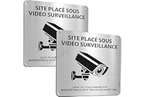 AERHIMIY Panneau Camera Surveillance Aluminium 15×15 cm, 2 Pièces Site Sous Video Surveillance Panneau Adhesif, Avec Trous Percés