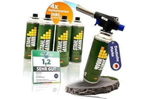 STAHLMANN ® Gasbrenner mit Kartusche 227g – Schweißbrenner max. 1300°C Temperatur – Lötlampe mit Piezozündung – Bunsenbrenner Küche -Küchenbrenner (4x Gaskartuschen)
