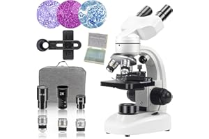 Esoldnic Microscopio binoculare composto 40X-2000X per l'educazione a casa di laboratorio scolastico, Microscopio per bambini studenti adulti, platino meccanico, con set di lame di microscopio