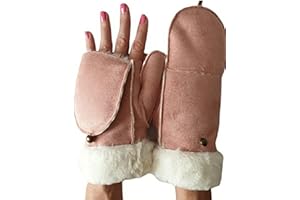 AXELENS Guanti Invernali Donna Eleganti in Eco Pelle Scamosciata – Muffole Apribili Calde con Interno Felpato e Polsino in Eco Pelliccia – Taglia S/M