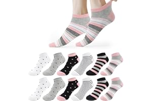 Libella 12 Paires Chaussettes Femme 39-42 35-38 Coton Chaussettes Basses Socquettes Courtes Femme Respirantes avec Rayures et Points et Motif pour Athletic Randonnée Marche Running
